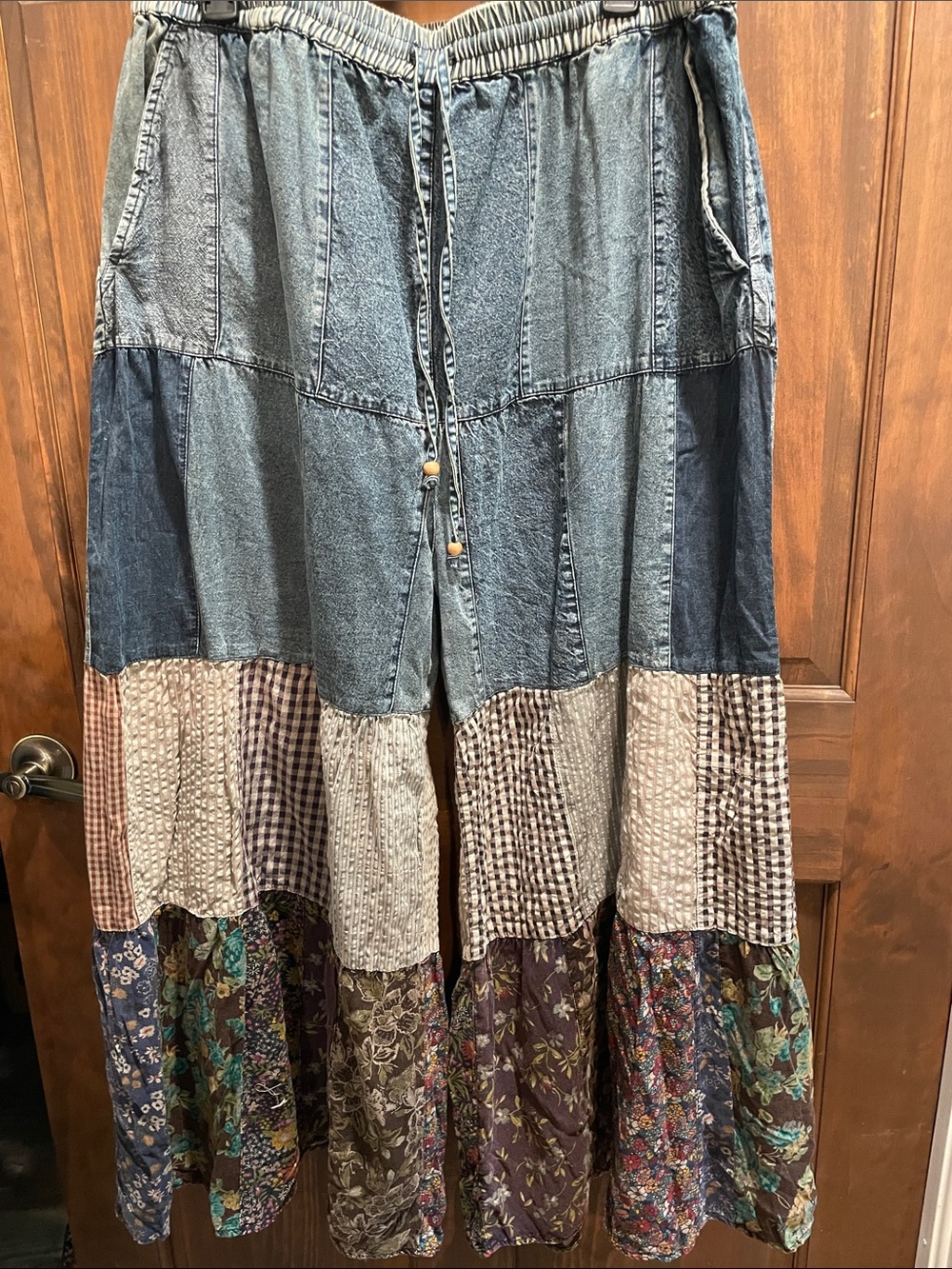 Young Threads Bohemian Patchwork Wide-Leg Jeans in Denim Blue - Picture 1 of 10